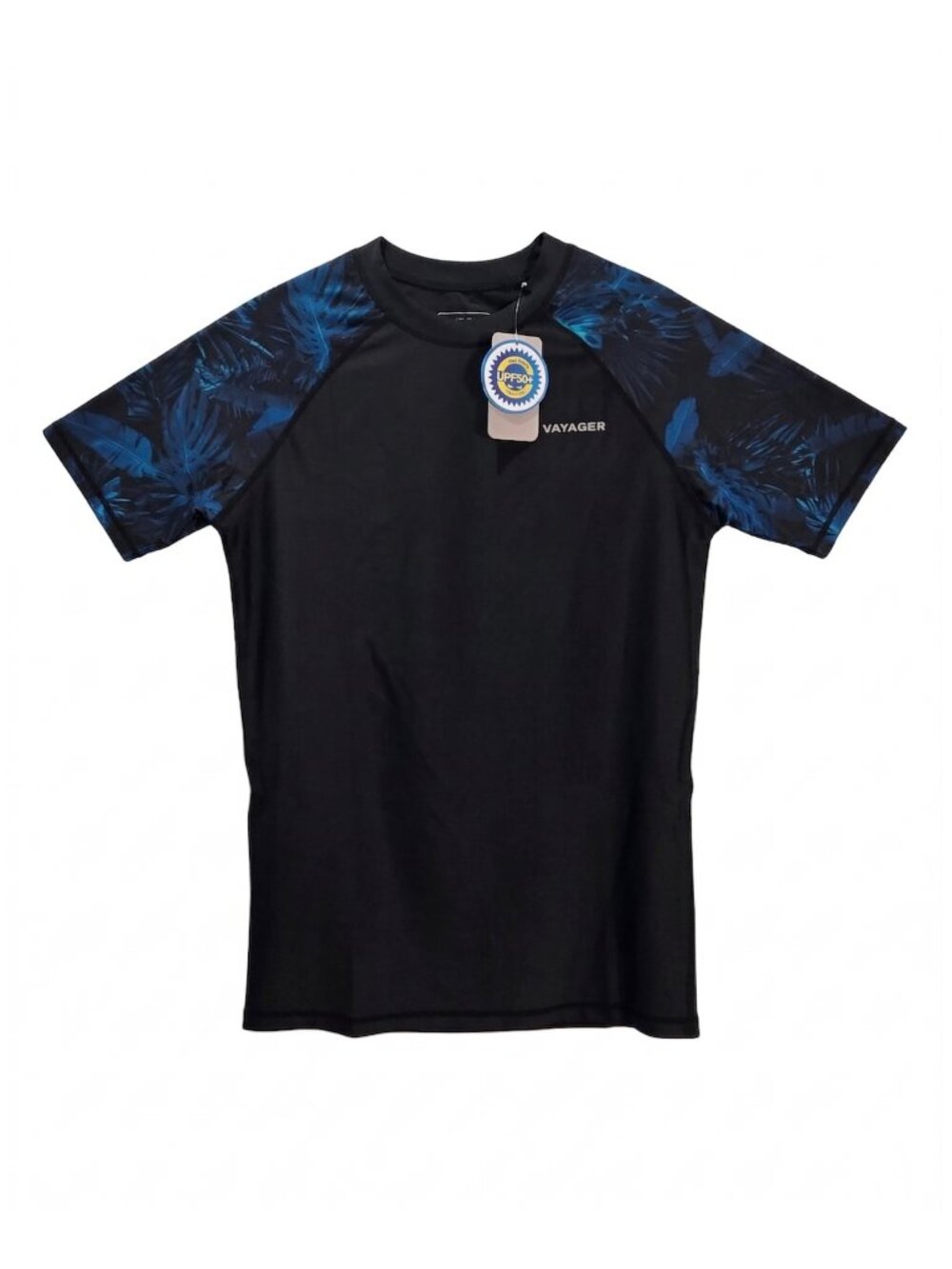 NWT | VAYAGER Black & Blue Tropical UPF 50+ Sun Protection Rash Guard | Small